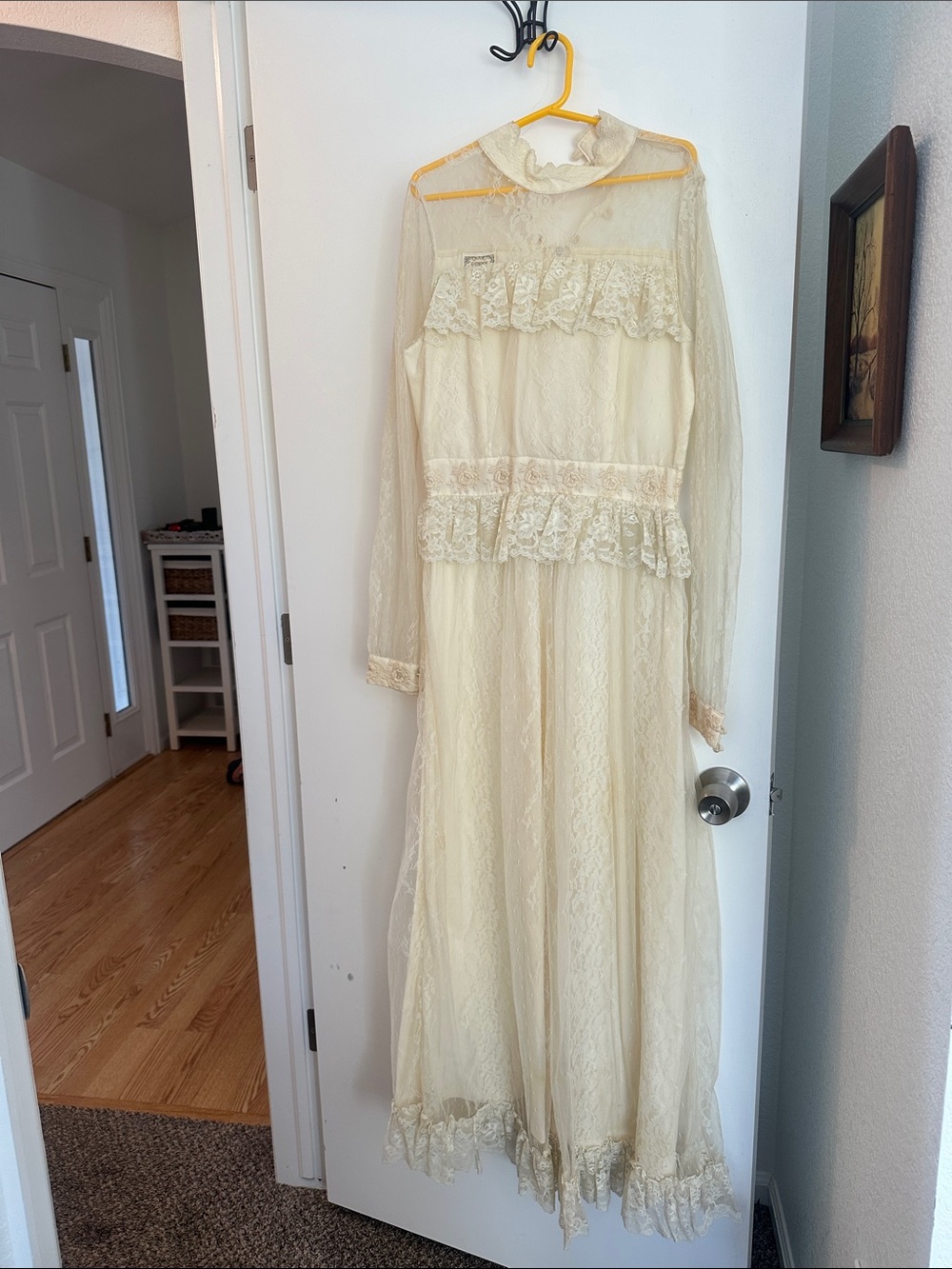 Authentic Vintage Gunne Sax Cream Lace Formal Dress | Pearl Buttons | Bridal